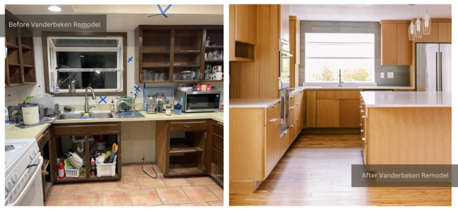 A before and after transformation of a dark to light and airy Lynnwood kitchen