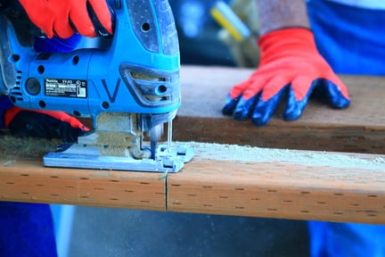 Cutting pressure treated wood at Rampathon 2023