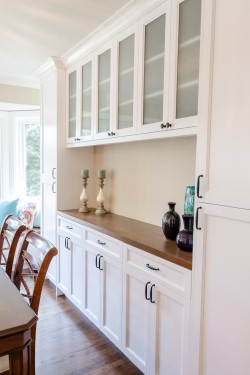 Dining Room Cabinetry with frosted glass uppers, VanderBeken Remodel, Mill Creek, 2022