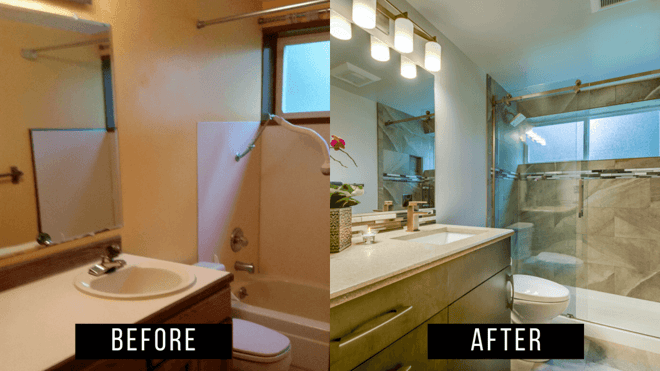Before and After images of a walk-in shower