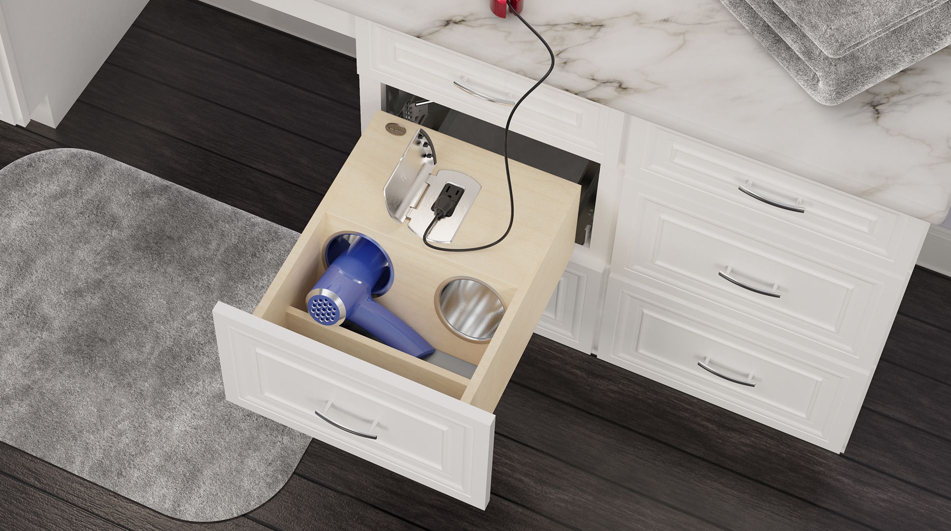 Maximize bathroom storage with a Rev-a-shalf outlet drawer