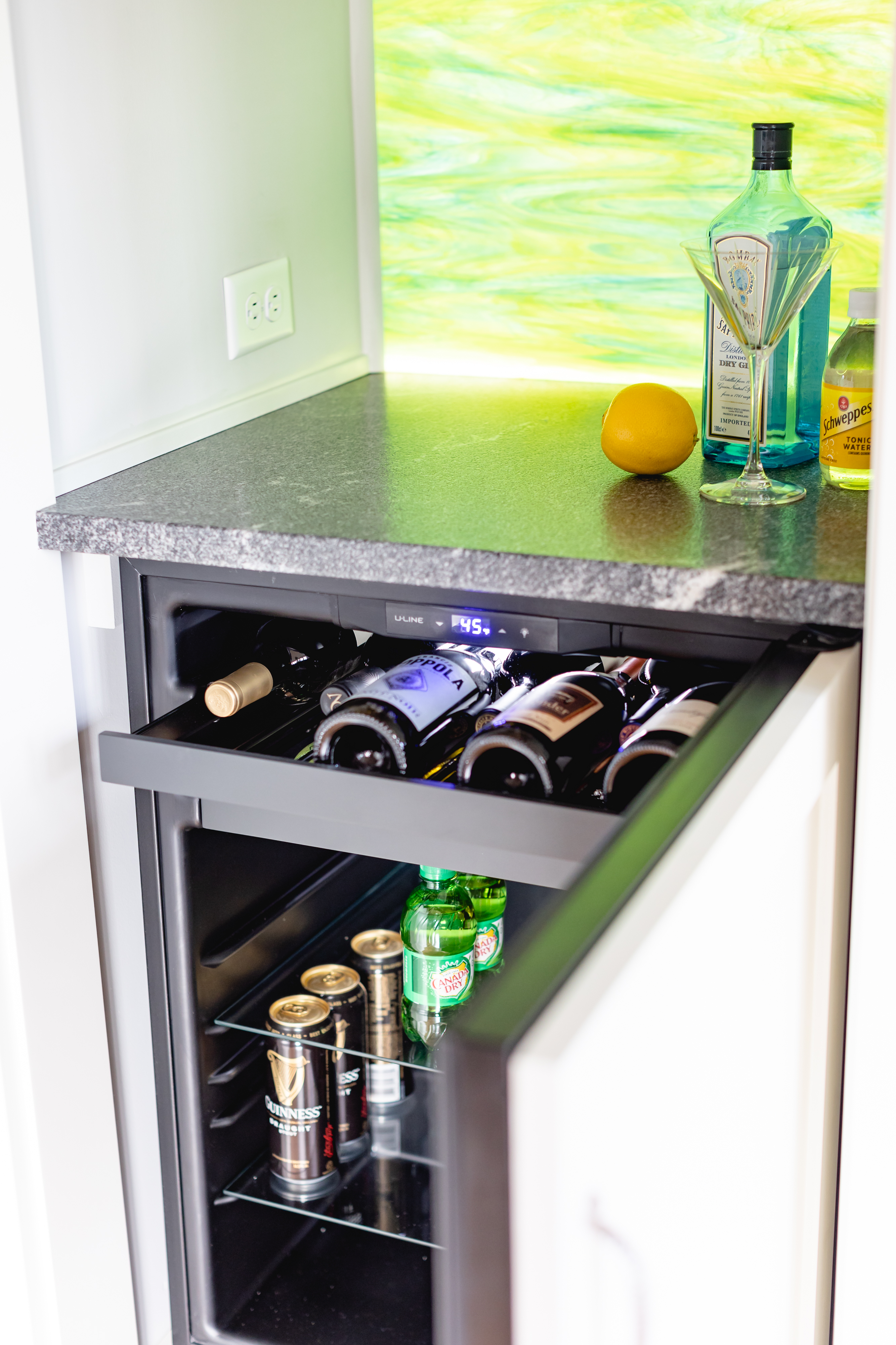 Mini fridge drawers and ice maker in bar - Transitional - Home Bar